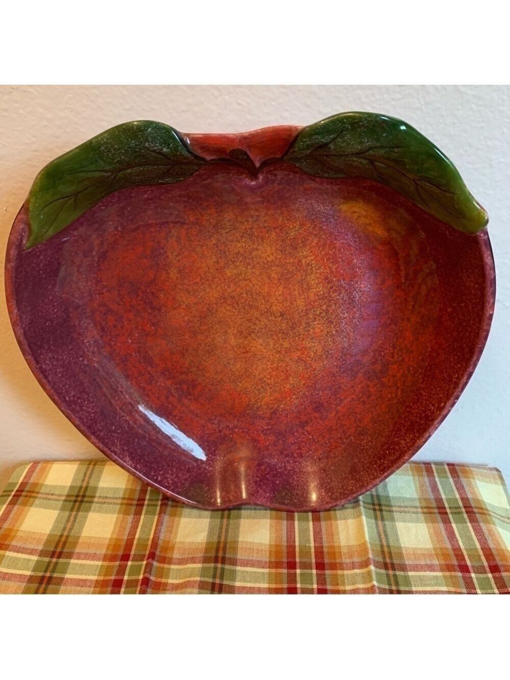 CLAY ART Florentine ceramic apple shaped serving tray platter bowl hand painted